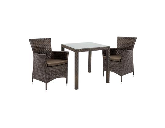 Puutarhakalusteet WICKER pöytä ja 2 tuolia, tummanruskea