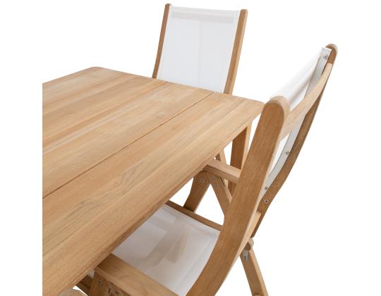 Ruokapöytäsetti MALDIVE pöytä 220x100xH75cm, 6 kokoontaitettavaa tuolia 60x70xH110cm, tiikkipuuta