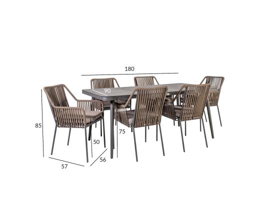 Puutarhakalusteet ANDROS pöytä ja 6 tuolia