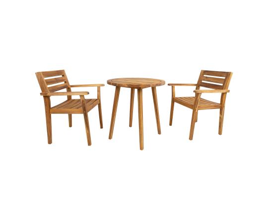Puutarhakalustesarja FLORIAN pöytä D70xH75cm, 2 tuolia 65x59xH85cm, akaasiapuuta