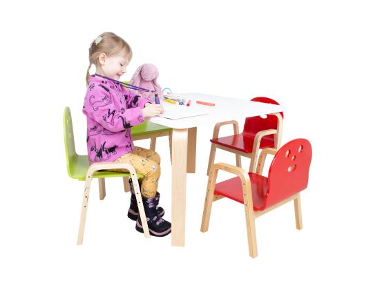 Lasten setti HAPPY pöytä ja 2 tuolia, valkoinen/punainen
