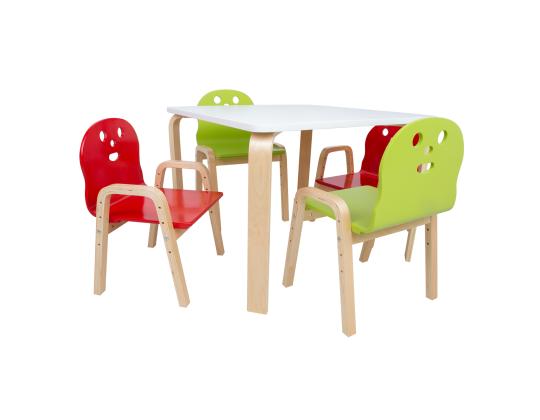 Lasten setti HAPPY pöytä ja 2 tuolia, valkoinen/punainen/vihreä