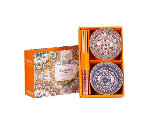 Setti BOHEMIA 2 kattilaa ja syömäpuikot, värikäs