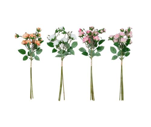 Keinotekoinen kukka FLOWERLY 4kpl pensas ruusut kimppu, sekoitus