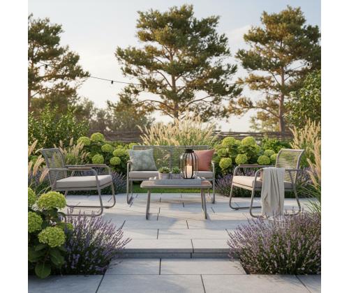 Puutarhakalustesarja MACOS pöytä, sohva ja 2 tuolia, beige