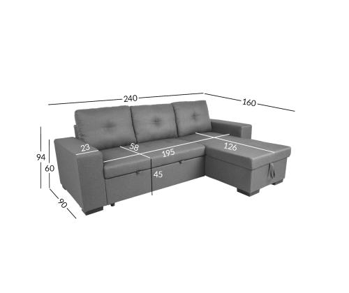 Kulmasohva CARITA harmaa