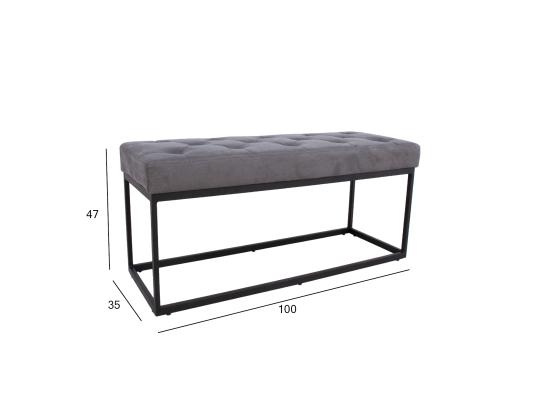 Penkki BRIGITE 100x35xH47cm, harmaa, metalli, polyesterikangas