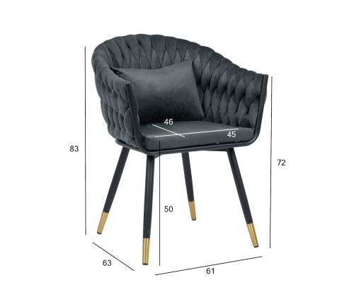 Tuoli FLORA 61x63xH83cm, harmaa sametti