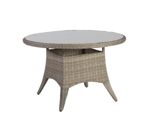 Pöytä PACIFIC D120xH75cm, pöytälevy: lasi, alumiinirunko muovipunoksella, väri: harmaa-beige