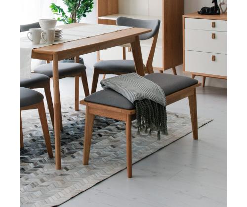 Penkki JONNA 92x40xH45cm, istuin päällystetty harmaalla kankaalla, jalat ja runko: kumipuu, väri: luonnollinen