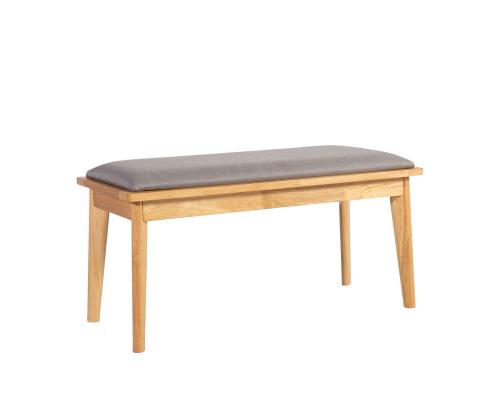 Penkki JONNA 92x40xH45cm, istuin päällystetty harmaalla kankaalla, jalat ja runko: kumipuu, väri: luonnollinen