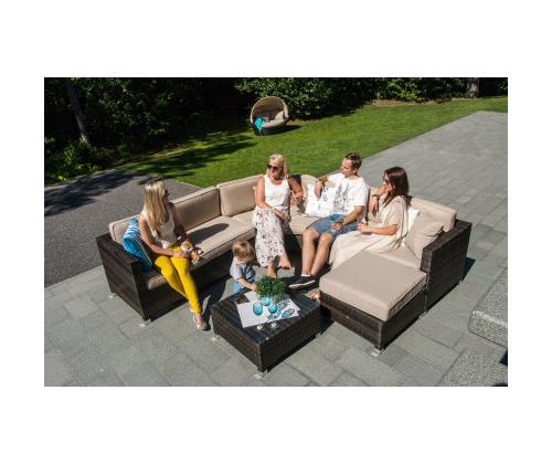 Puutarhakalusteet setti DAWSON pöytä, kulmasohva ja rahi