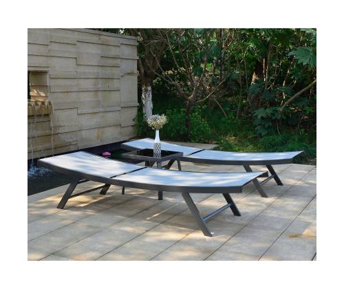 Lepotuolisarja ARIO harmaa, 2 lepotuolia 63x187xH40cm, pöytä 43x43xH40cm, teräs, tekstiiliistuin