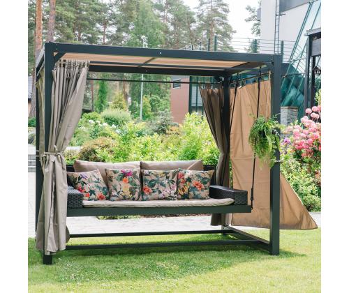 Puutarhakeinu BARCELONA 236x180xH210cm, ruskea/beige, teräs, muovipunos, polyesterikangas