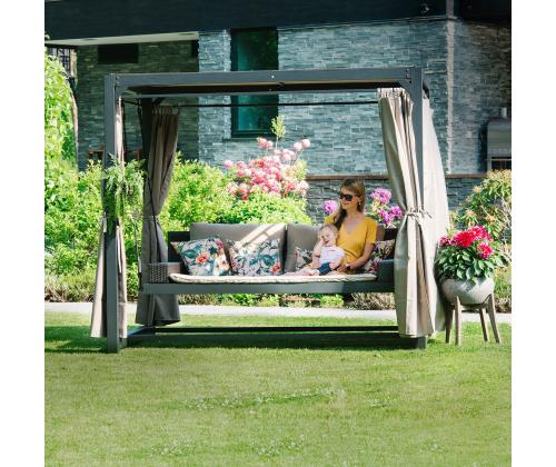 Puutarhakeinu BARCELONA 236x180xH210cm, ruskea/beige, teräs, muovipunos, polyesterikangas