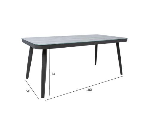 Pöytä MARIE 180x90xH74cm, harmaa, alumiini, lasi