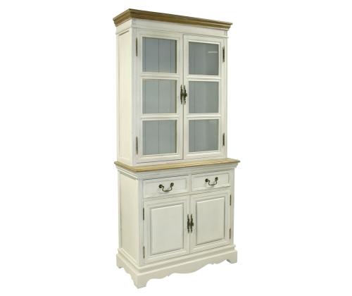 Vitriinikaappi SAMIRA 85,5x39,5/31xH189,5cm, antiikkivalkoinen/luonnollinen