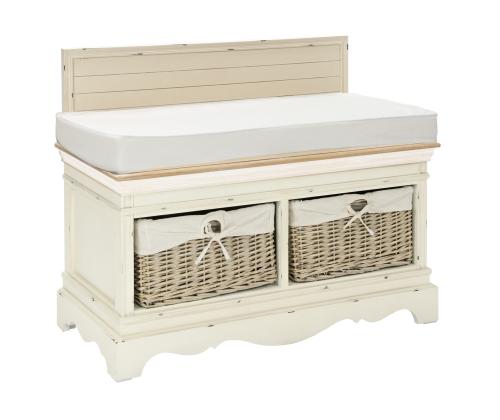 Sisääntulopenkki SAMIRA korilaatikoilla 90x42x70,5cm, antiikkivalkoinen