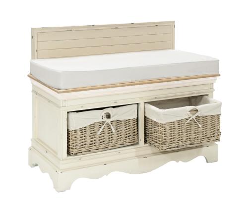 Sisääntulopenkki SAMIRA korilaatikoilla 90x42x70,5cm, antiikkivalkoinen