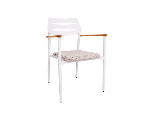 Tuoli WALES valkoinen 56x60xH82cm, alumiinirunko, muovipunos, tiikkipuu