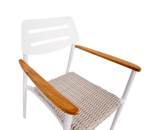 Tuoli WALES valkoinen 56x60xH82cm, alumiinirunko, muovipunos, tiikkipuu