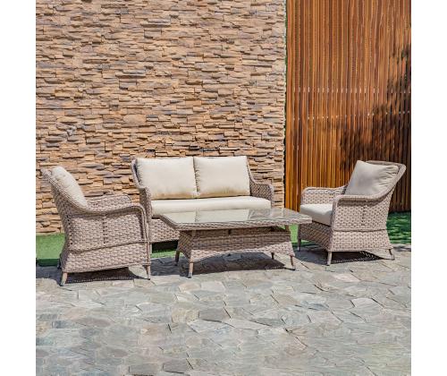 Puutarhakalusteet EDEN pöytä, sohva ja 2 tuolia, beeþ