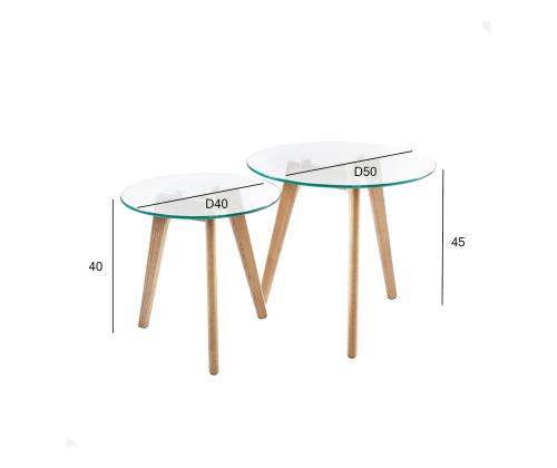 Sivupöydät HELENA 2 kpl D50xH45cm, D40xH40cm, lasia