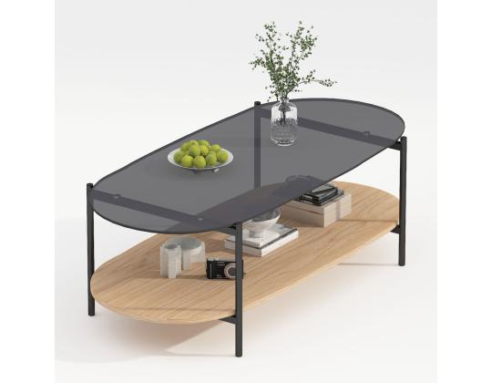 Sohvapöytä CINDY 120x55xH40cm, harmaa lasi/melamiinitammi