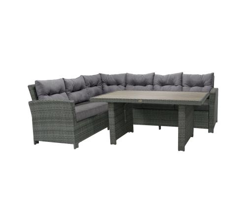 Aiamööblikomplekt PAVIA laud ja nurgadiivan, tumehall