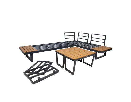 Puutarhakalustesarja MALTA modulaarinen sohva, 2 pöytää