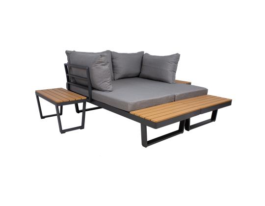 Puutarhakalustesarja MALTA modulaarinen sohva, 2 pöytää