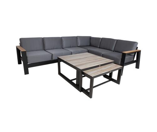 Puutarhakalustesarja FELINO kulmasohva ja 2 pöytää, musta