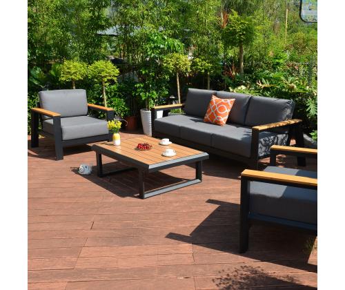 Puutarhakalusteet FELNO pöytä, sohva ja 2 nojatuolia, musta