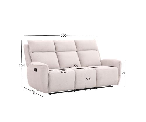 Sohva MAREN 3-istuttava manuaalinen lepotuoli 206x90xH104cm, beige