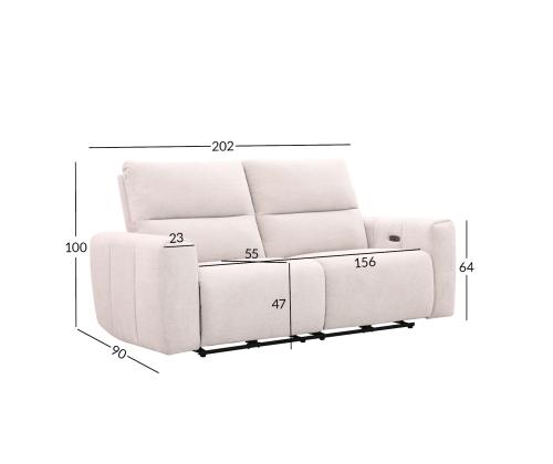 Sohva MATIAS 3-istuttava sähkökäyttöinen lepotuoli 202x90xH100cm, vaalea beige