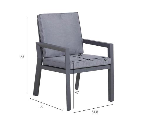 Tuoli TOMSON 61,5x68xH85cm, tummanharmaa, alumiini