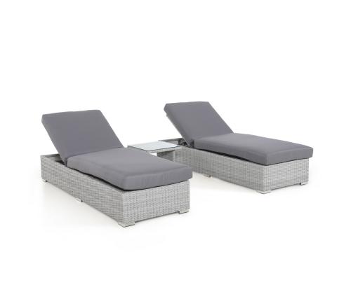 Lepotuolisarja ASCOT harmaa, 2 lepotuolia 195x69xH40/90cm, sivupöytä 48x48xH37cm, alumiini, muovipunos