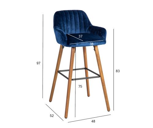 Baarituoli ARIEL 48x52xH97cm, kansimateriaali: kangas, väri: merensininen, pyökkipuujalat