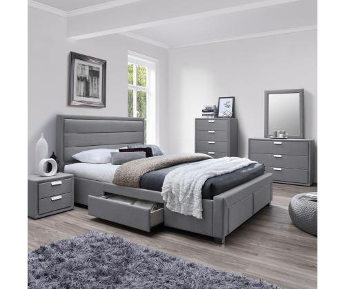 Sänky CAREN 160x200cm, harmaa, 165x220,5xH110cm, MDF, polyesterikangas