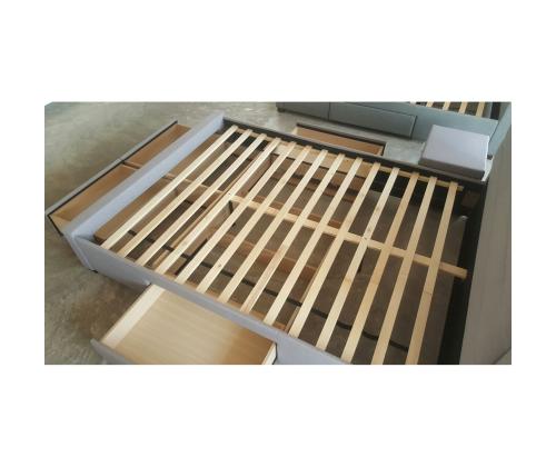 Sänky CAREN 160x200cm, harmaa, 165x220,5xH110cm, MDF, polyesterikangas