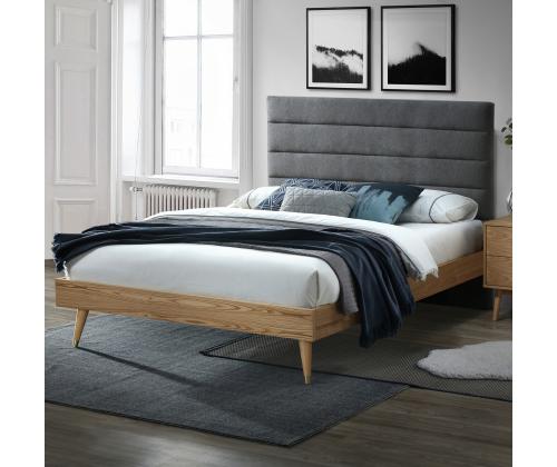 Sänky ROMAN 160x200cm, harmaa kangas/tammi