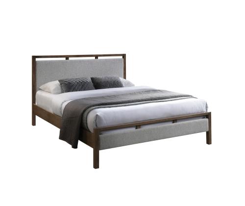 Sänky VOKSI 160x200cm, harmaa kangas/pähkinä