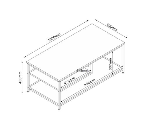 Sohvapöytä DIMITRA 100x50xK40cm, maalaismainen/musta pintainen