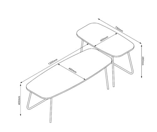 Sohvapöytä DUO 2kpl 120x48xH40cm, 75x40xH48cm, saarni/musta
