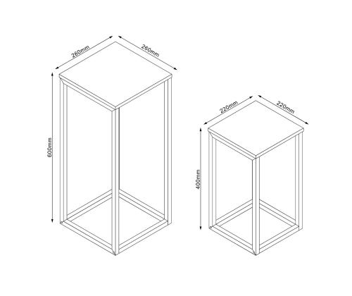 Sivupöytä HANNES 2 kpl 26x26xH60cm, 22x22xH40cm, maalaismainen melamiini