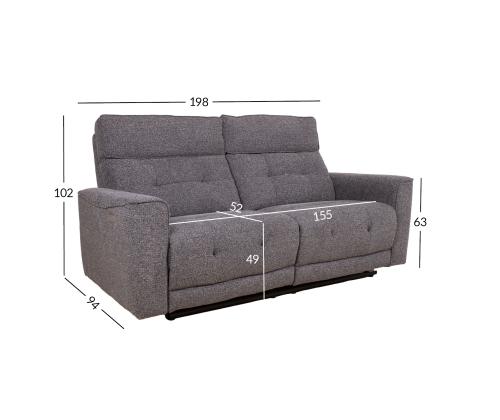 Sohva BOSCO 2,5-paikkainen sähköinen lepotuoli 198x94xH102cm, harmaa