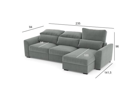 Nurgadiivanvoodi TITO 235x94/141,5xH96cm, helehall