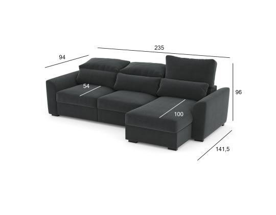 Nurgadiivanvoodi TITO 235x94/141,5xH96cm, tumehalli