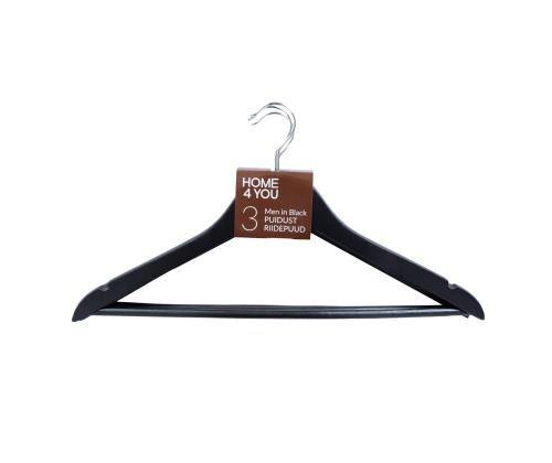 Vaatehenkarit 3kpl, MEN IN BLACK, mustaa puuta