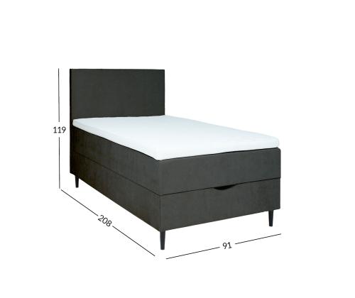 Mannermainen sänky LAARA 90x200cm, tummanharmaa, 91x208xK119cm